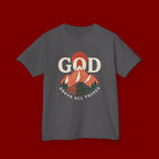 Kids Tee – 'GOD' Mountain Sunrise Faith Graphic