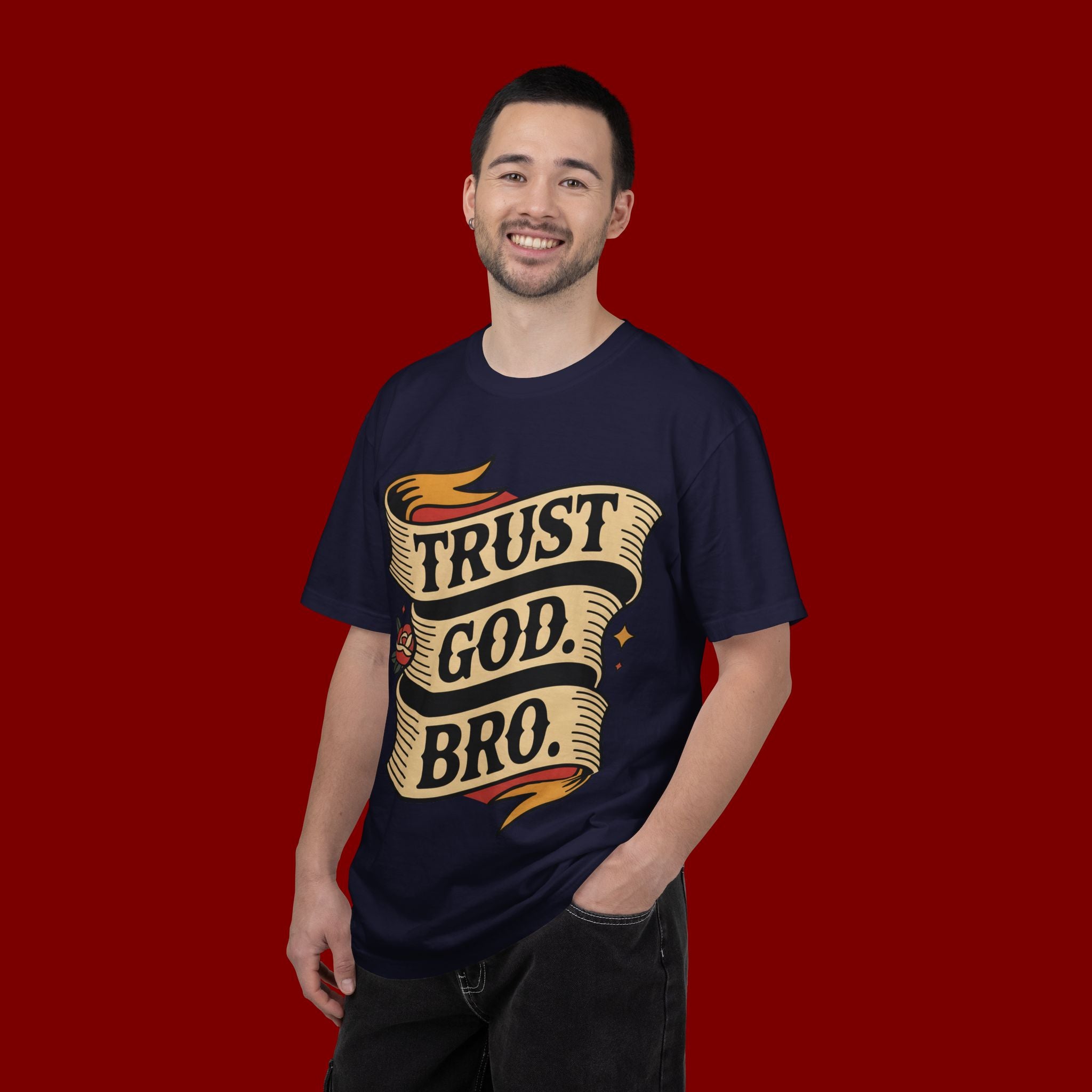 Trust God, Bro T-Shirt — Retro Ribbon Faith Tee