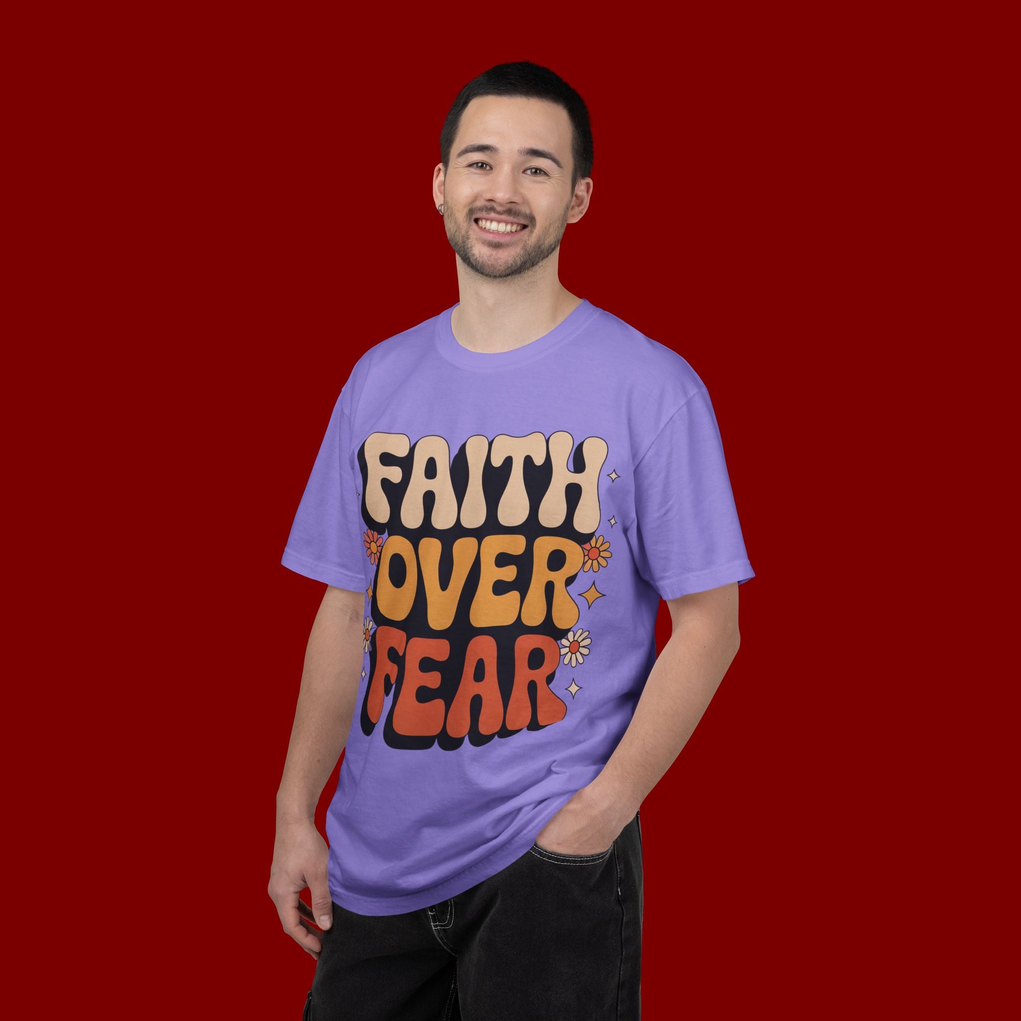 Faith Over Fear T‑Shirt — Retro Floral Inspirational Tee