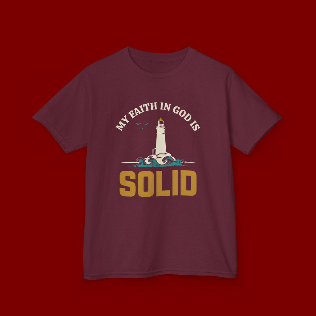 Kids T-Shirt — “My Faith in God is Solid” Lighthouse Christian Tee