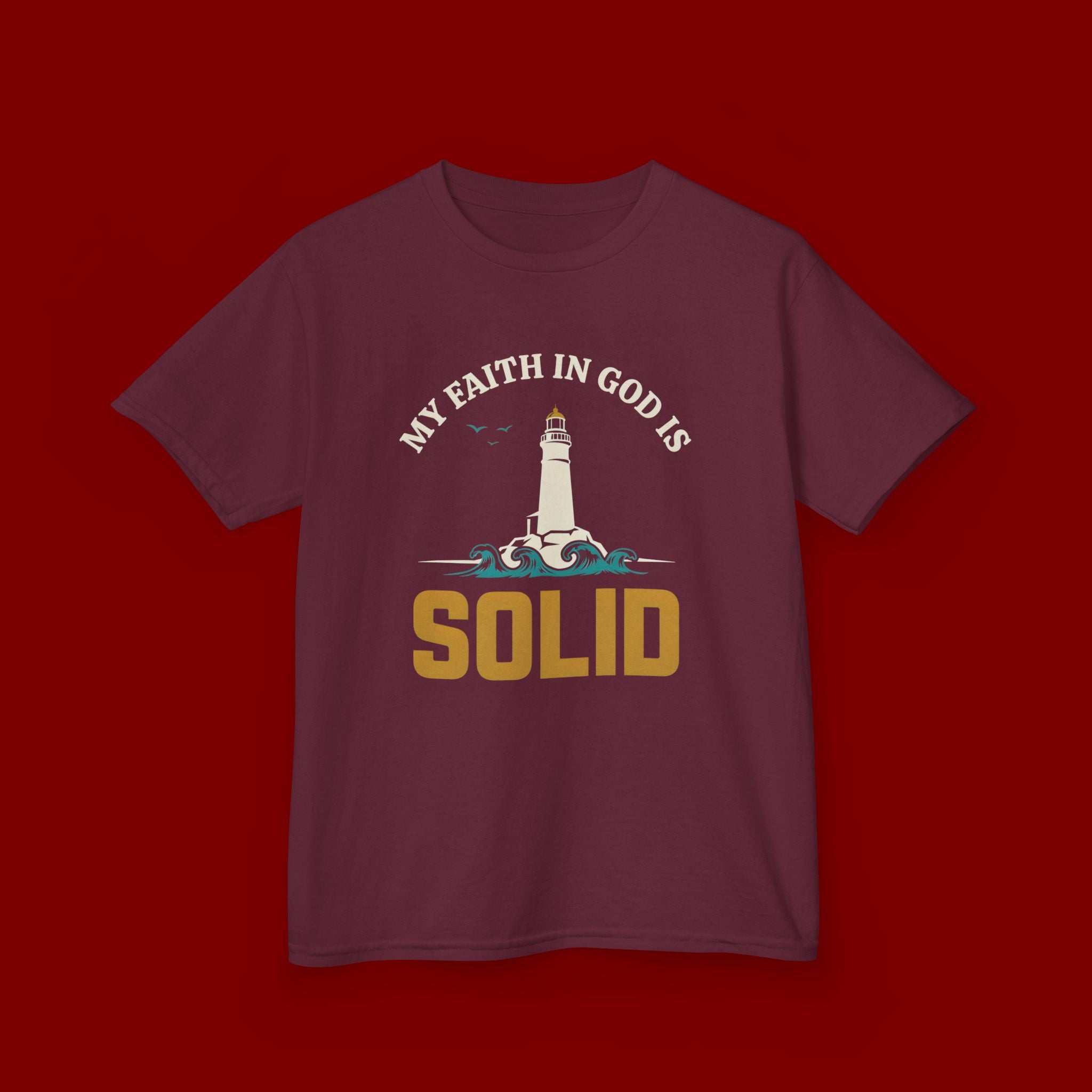 Kids T-Shirt — “My Faith in God is Solid” Lighthouse Christian Tee
