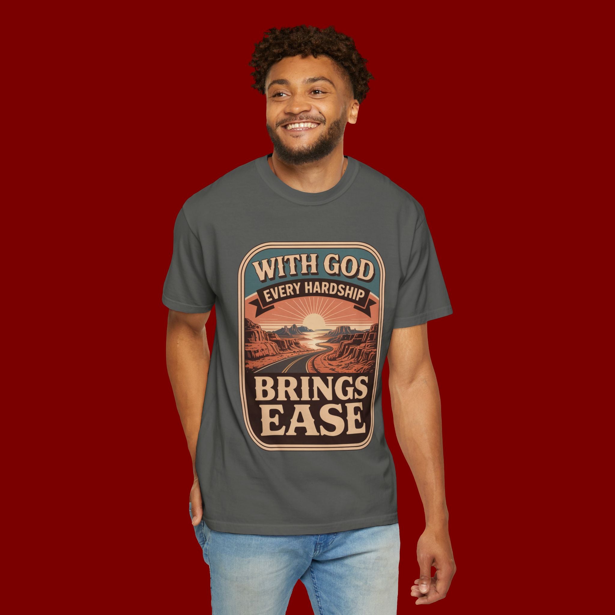 Scripture Comfort T-Shirt — "With God Every Hardship Brings Ease" Christian Faith Tee