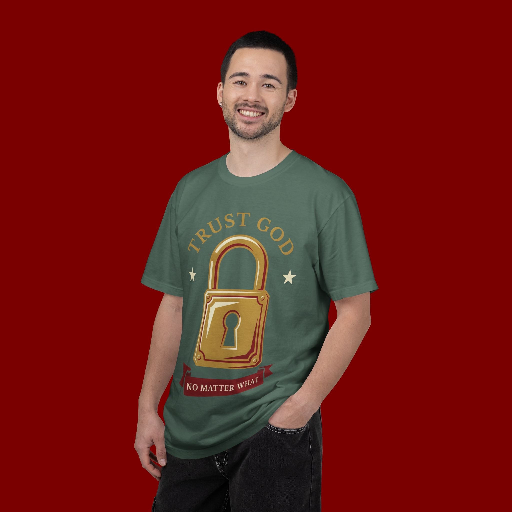 Trust God Lock T-Shirt — Christian Faith Tee “Trust God No Matter What”