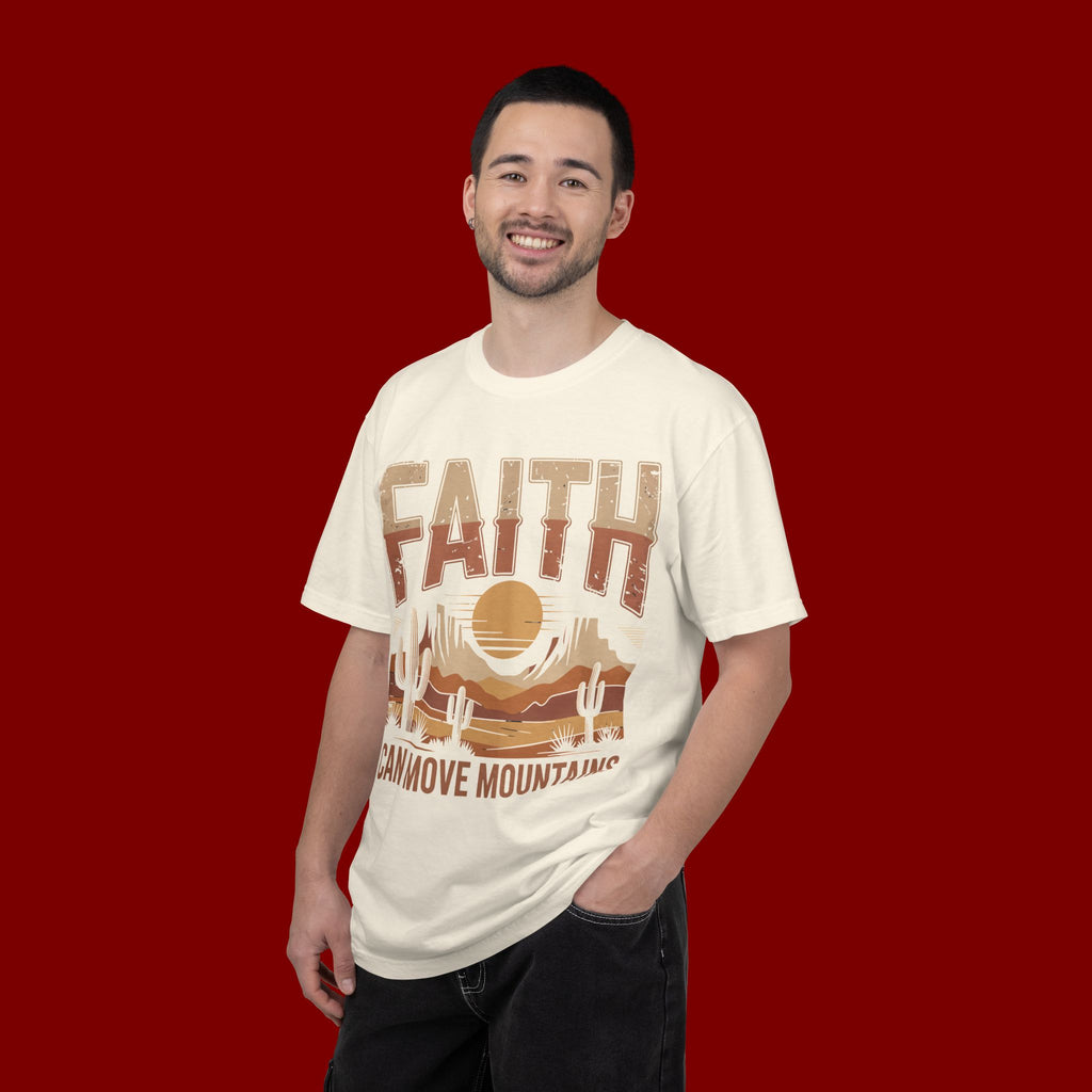Faith Can Move Mountains T-Shirt — Retro Desert Inspirational Tee