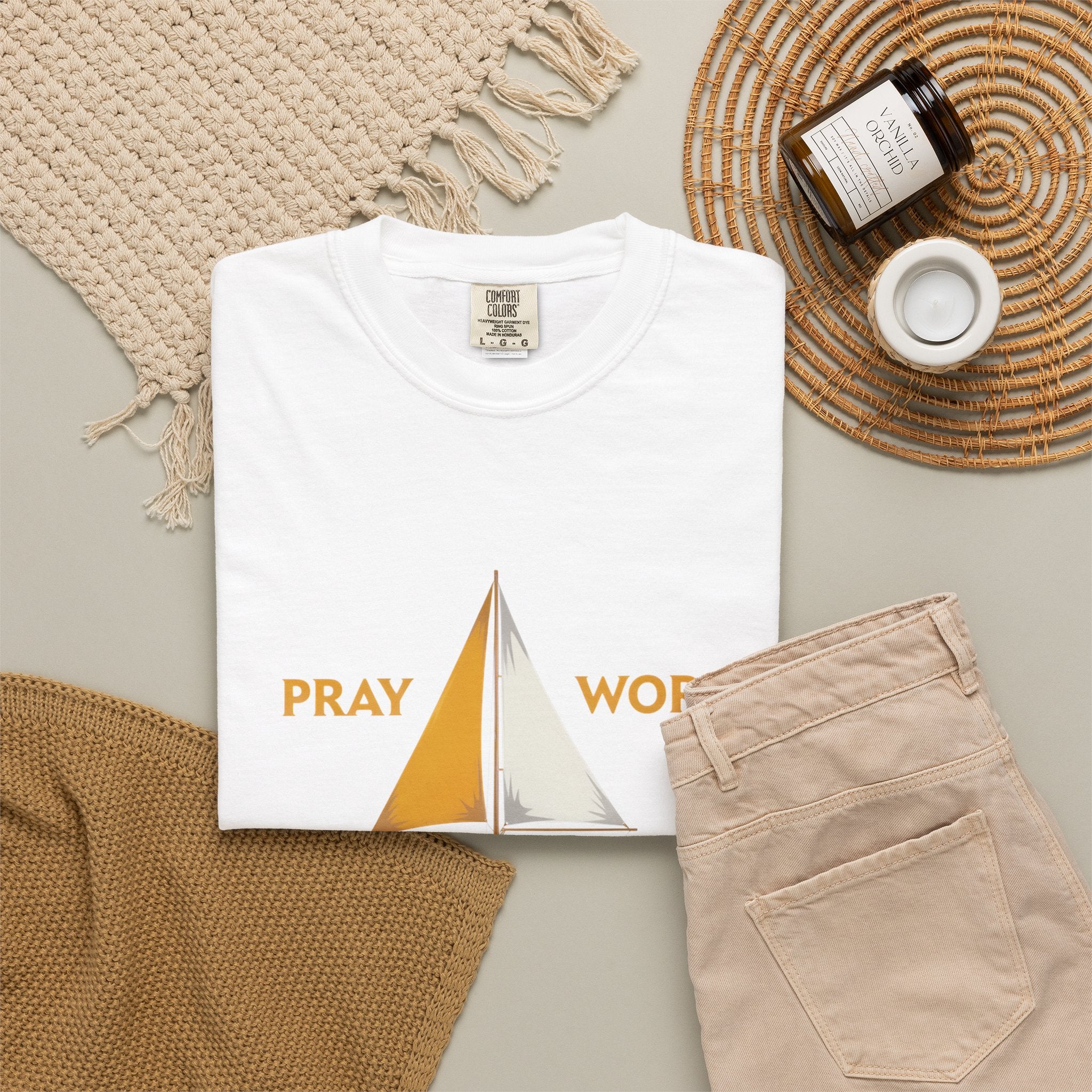Trust God Sailboat T-Shirt — Pray Work Inspirational Christian Tee