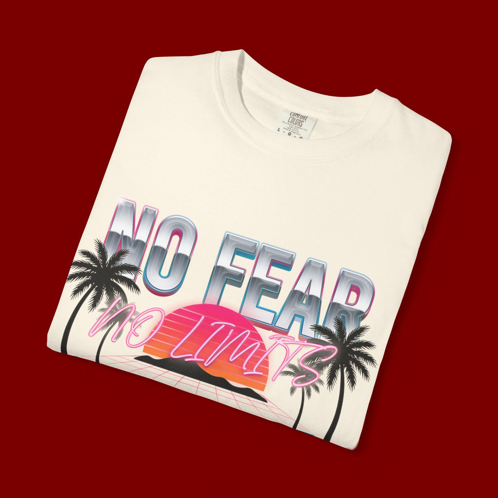 No Fear, No Excuses T-Shirt — Retro Sunset Palm Graphic Tee