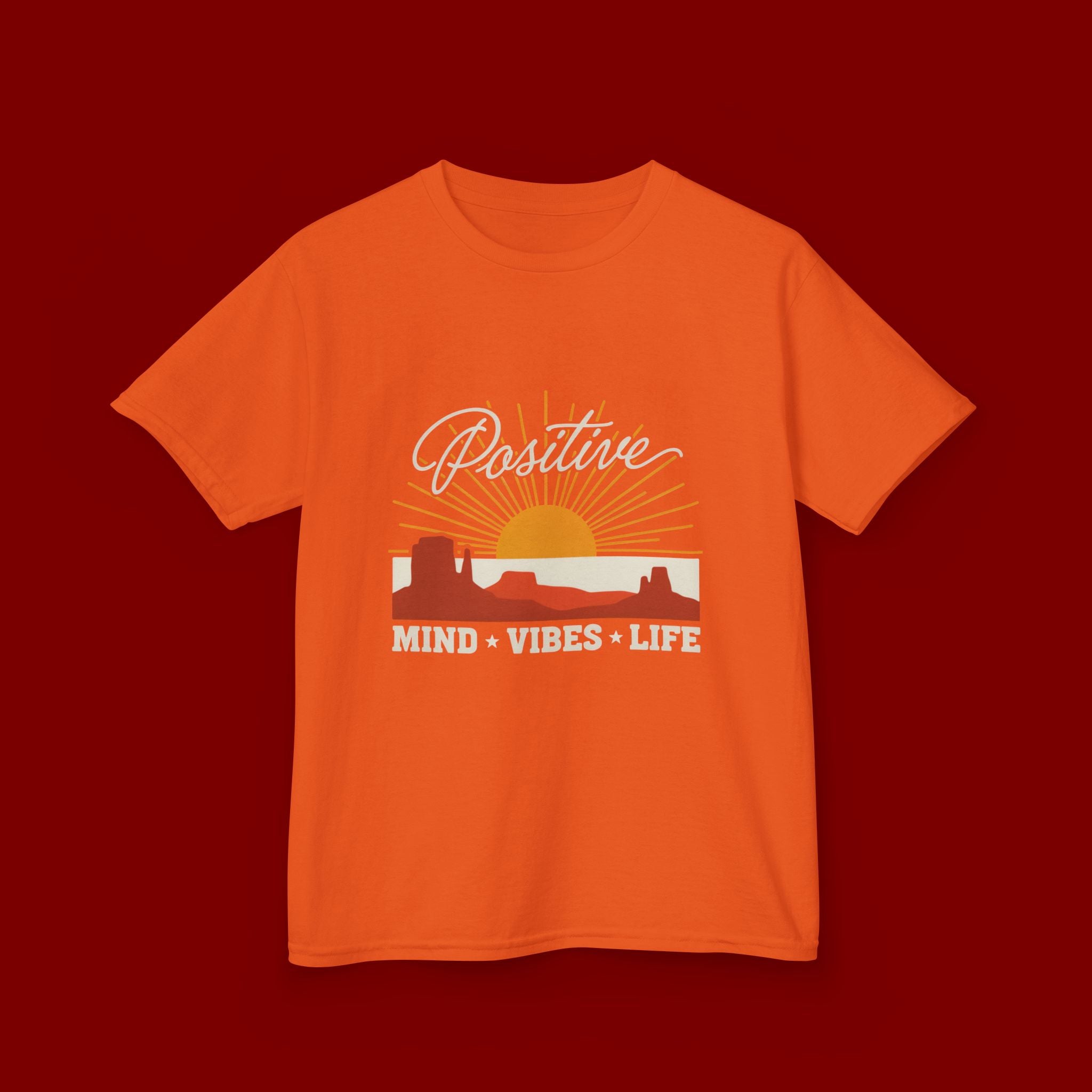 Kids T-Shirt - "Positive" Retro Sunrise Tee (Mind • Vibes • Life)