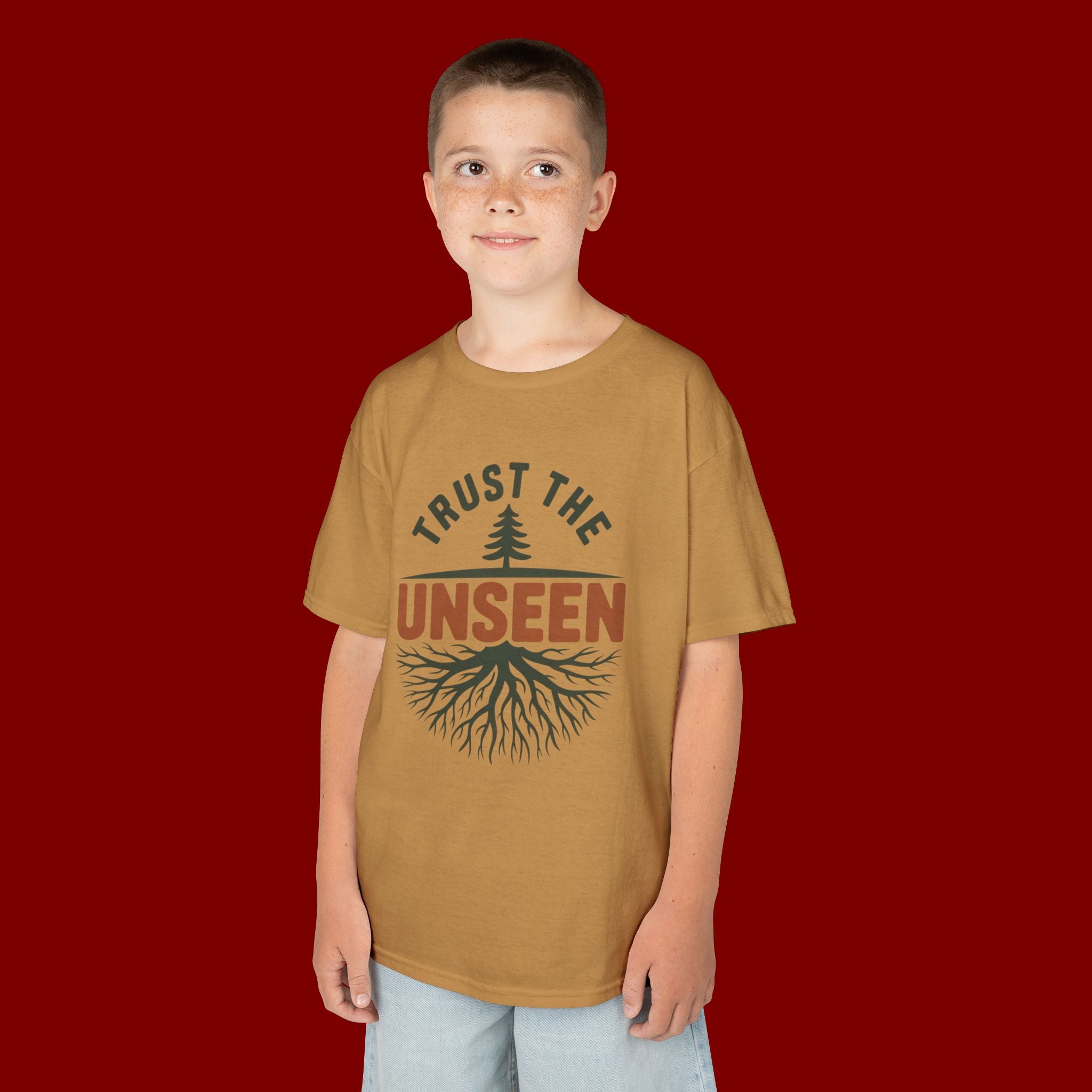 Kids T‑Shirt — "Trust the Unseen" Tree & Roots Inspirational Graphic