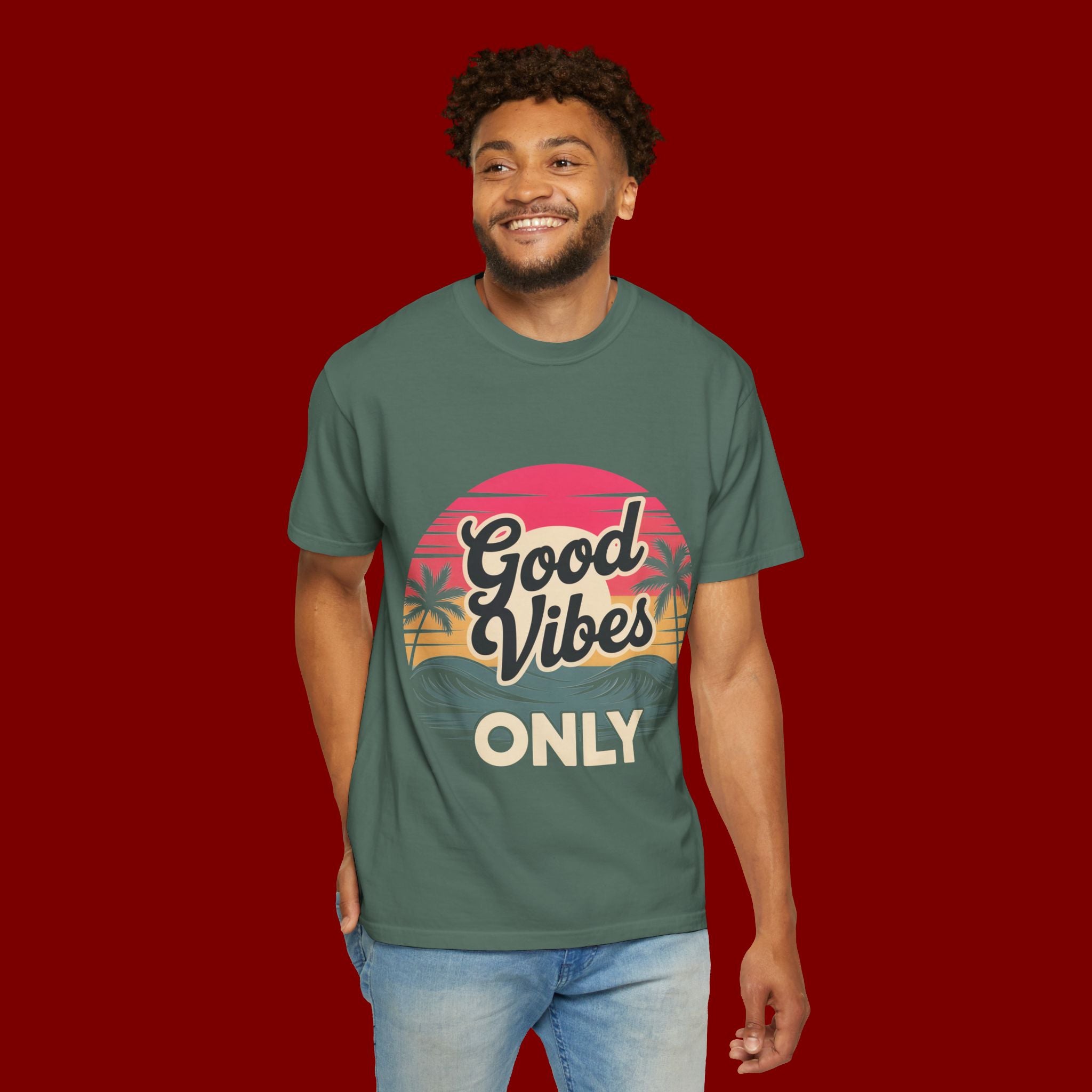 Good Vibes Only T-Shirt — Retro Sunset Palm Tee