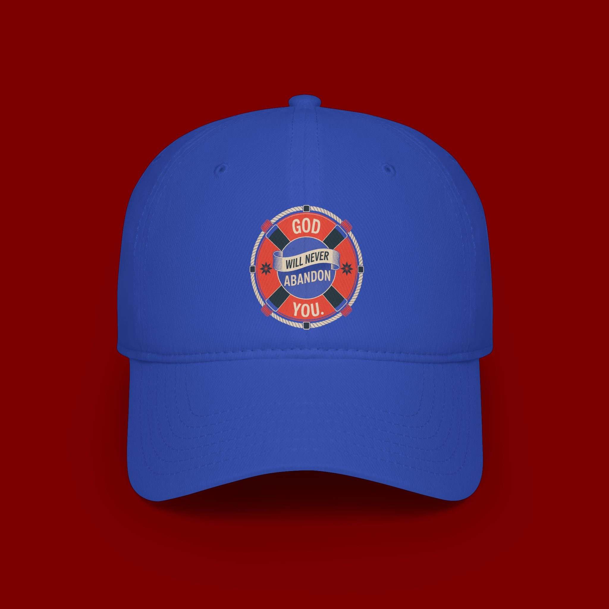 Baseball Cap - "God Will Never Abandon You" Lifesaver Graphic Christian Hat