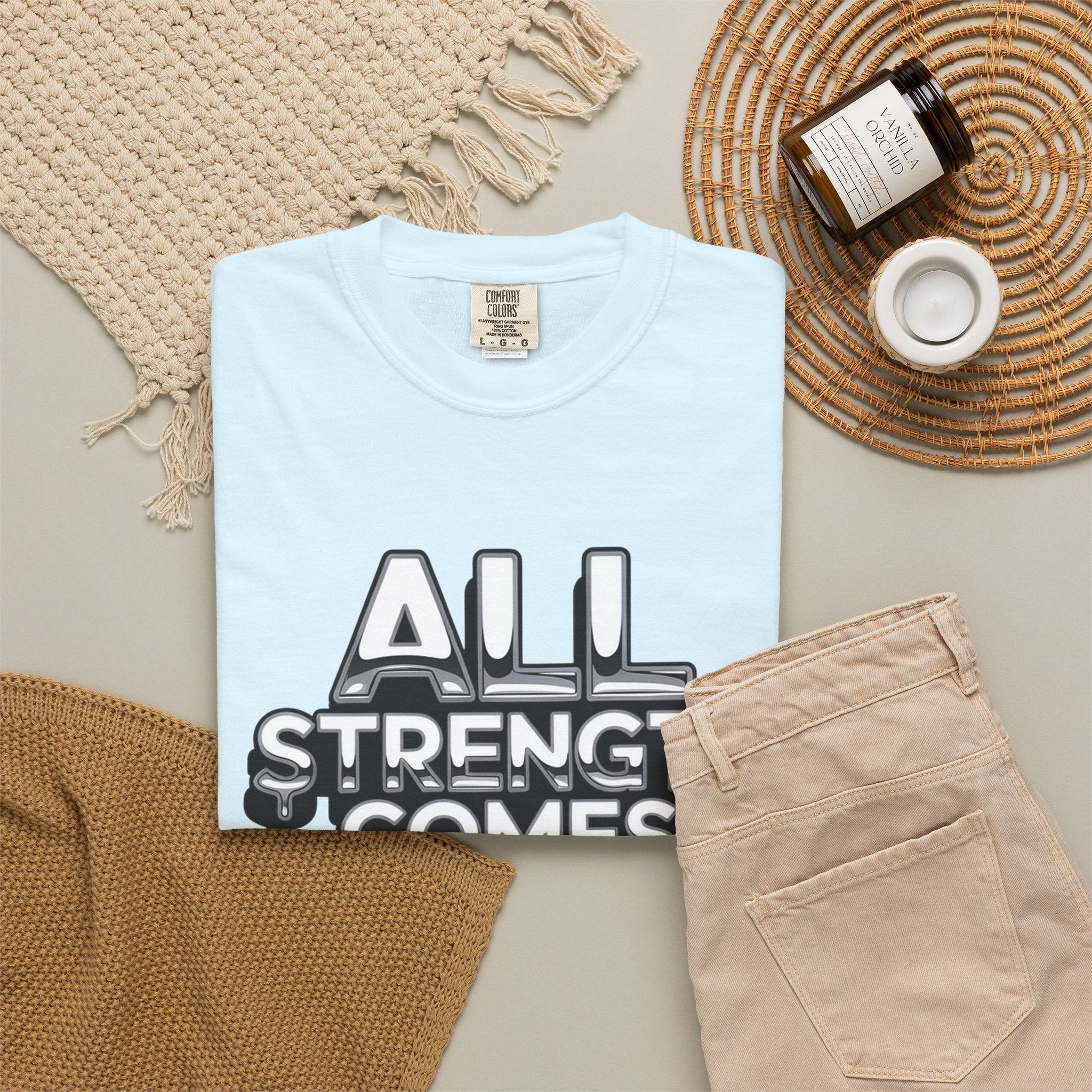 All Strength Comes From God T-Shirt — Christian Faith Graphic Tee