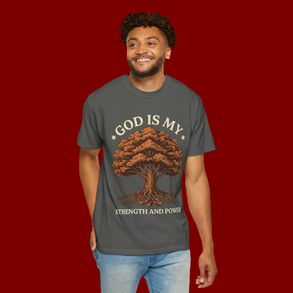 God Is My Strength Tree T-Shirt — Faith-Based Inspirational Tee