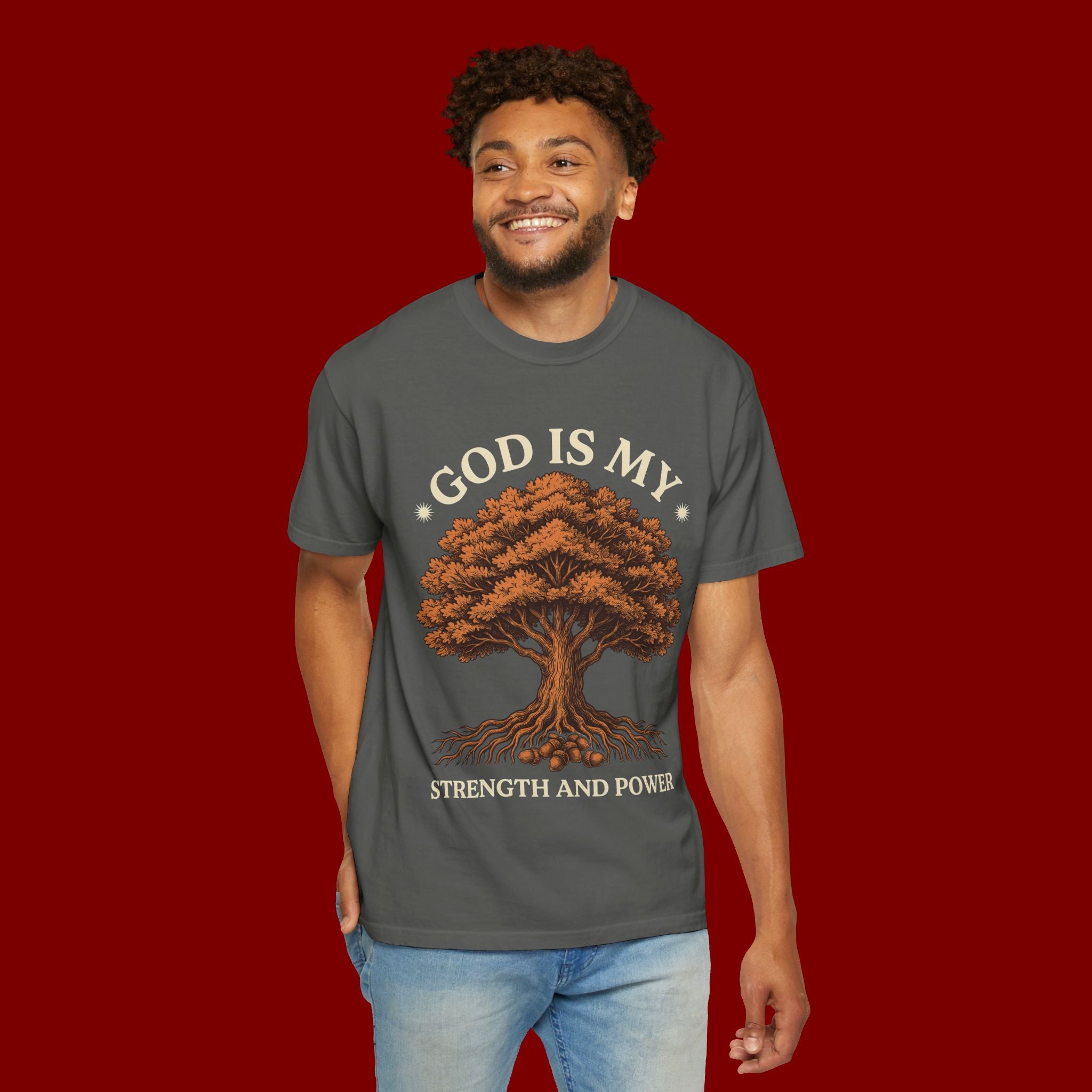 God Is My Strength Tree T-Shirt — Faith-Based Inspirational Tee