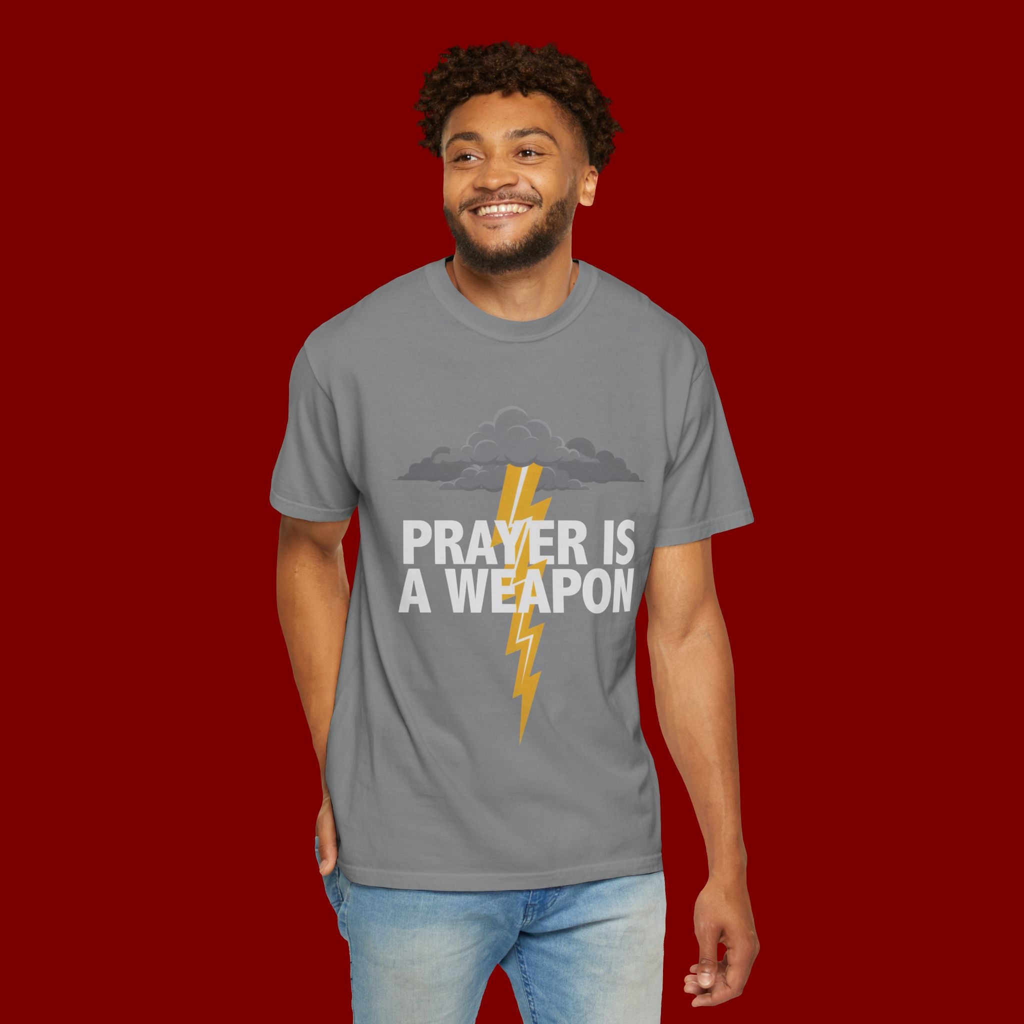 Prayer Is a Weapon T-Shirt — Christian Faith Lightning Graphic Tee