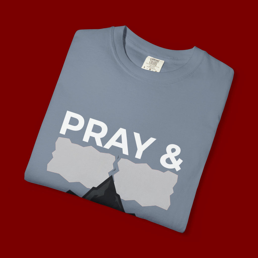 Pray & Never Give Up T-Shirt — Inspirational Christian Mountain Tee