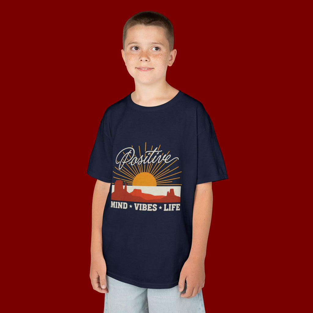 Kids T-Shirt - "Positive" Retro Sunrise Tee (Mind • Vibes • Life)