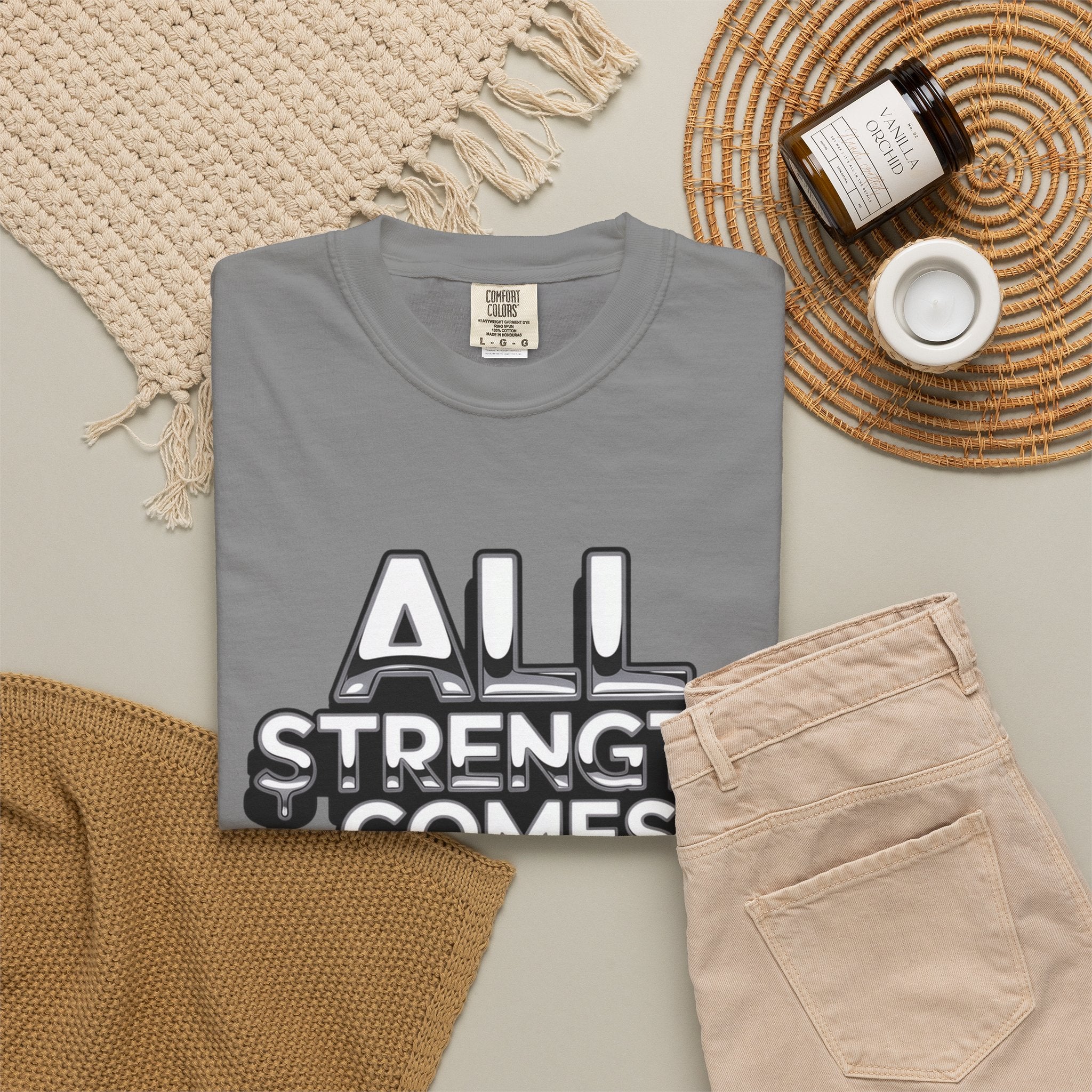 All Strength Comes From God T-Shirt — Christian Faith Graphic Tee