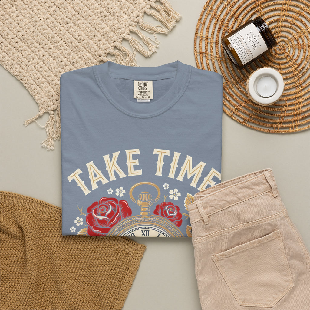 Take Time to Pray Pocket Watch T-Shirt — Faith-Based Floral Christian Tee