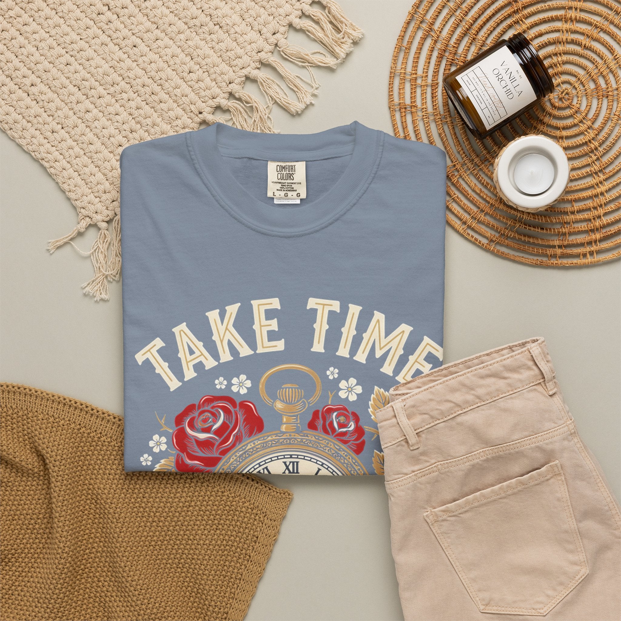 Take Time to Pray Pocket Watch T-Shirt — Faith-Based Floral Christian Tee