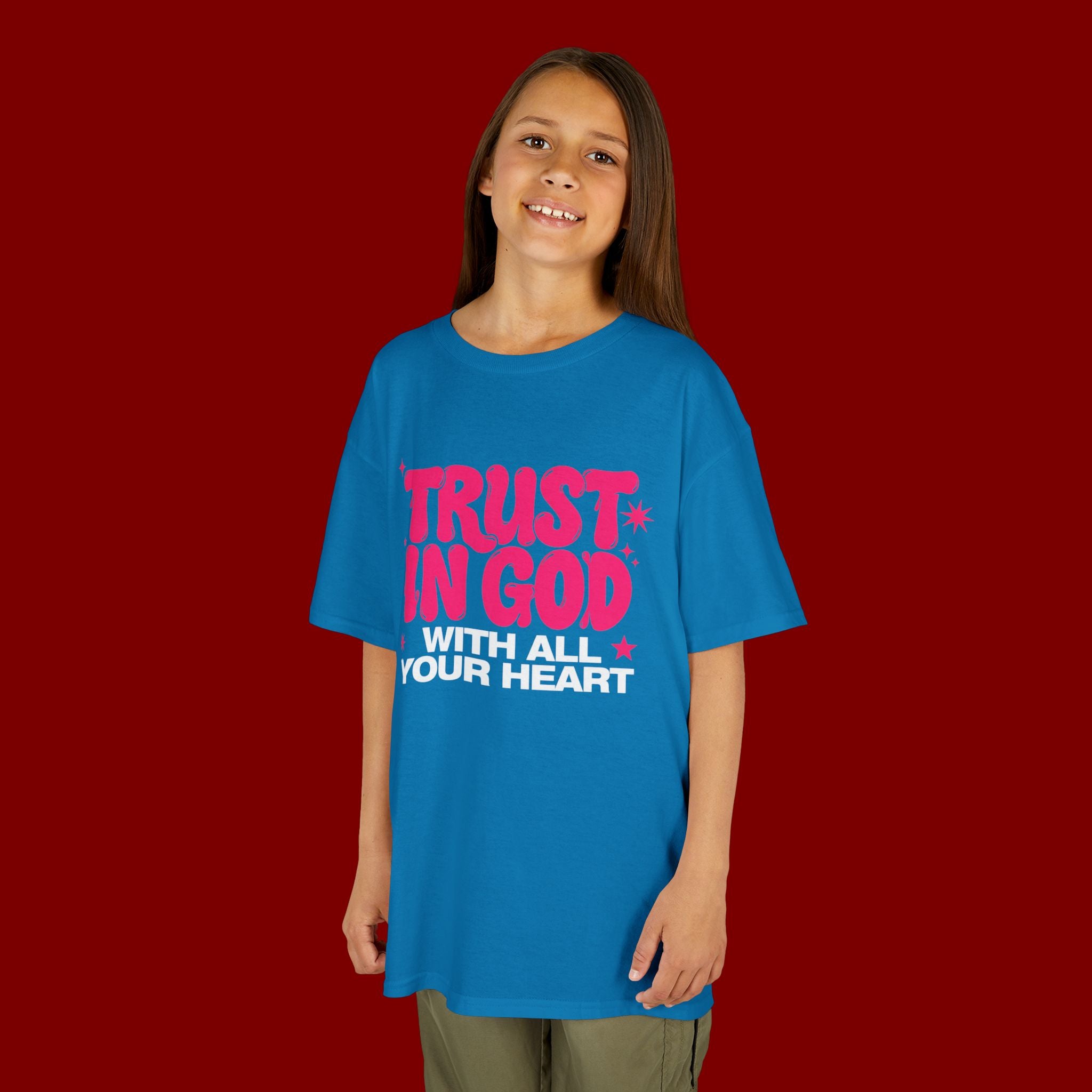 Kids Tee — "Trust in God" Pink Faith Graphic Shirt