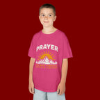Kids Tee — "Prayer: The Most Powerful Weapon of a Believer" Mountain Sun Graphic