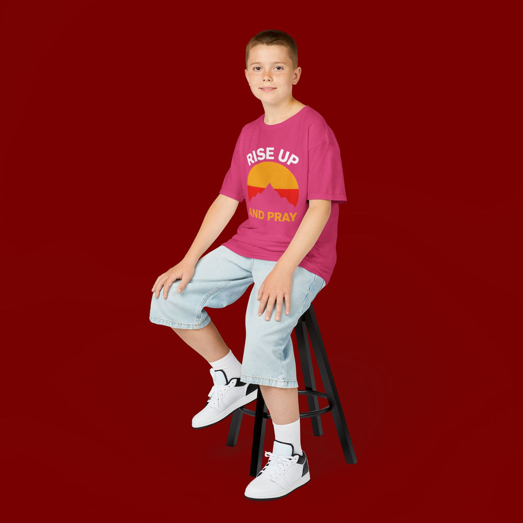 Kids Tee — "Rise Up and Pray" Mountain Sunrise Faith T‑Shirt
