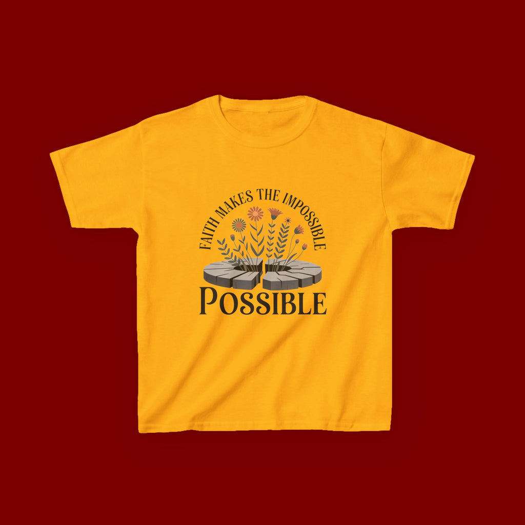 Kids Tee — “Faith Makes the Impossible Possible” Floral Inspirational Shirt