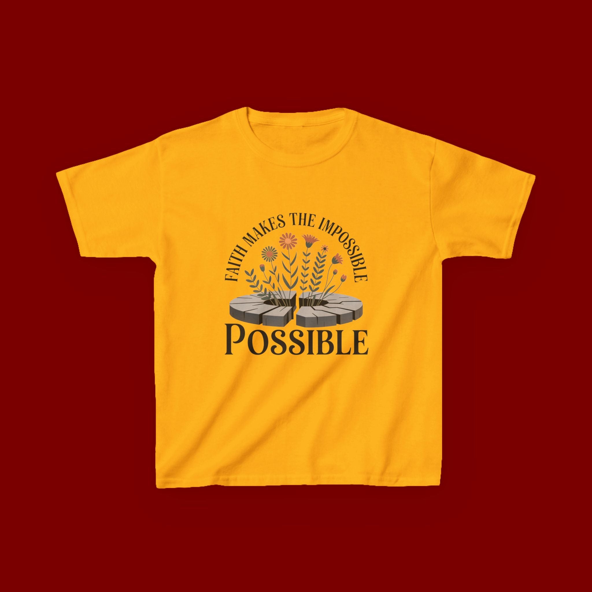 Kids Tee — “Faith Makes the Impossible Possible” Floral Inspirational Shirt