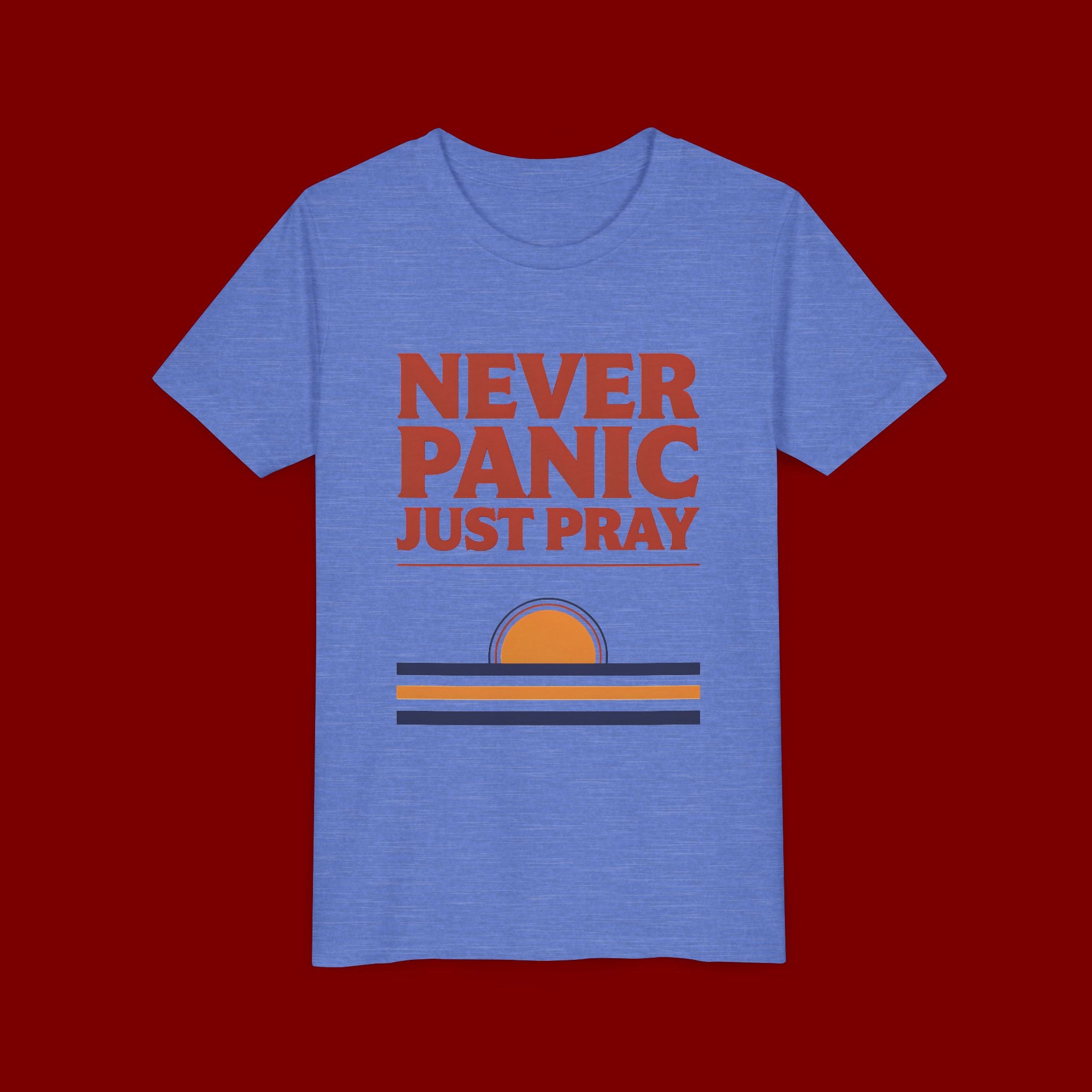 Youth Tee — "Never Panic Just Pray" Retro Sunset Kids T-Shirt