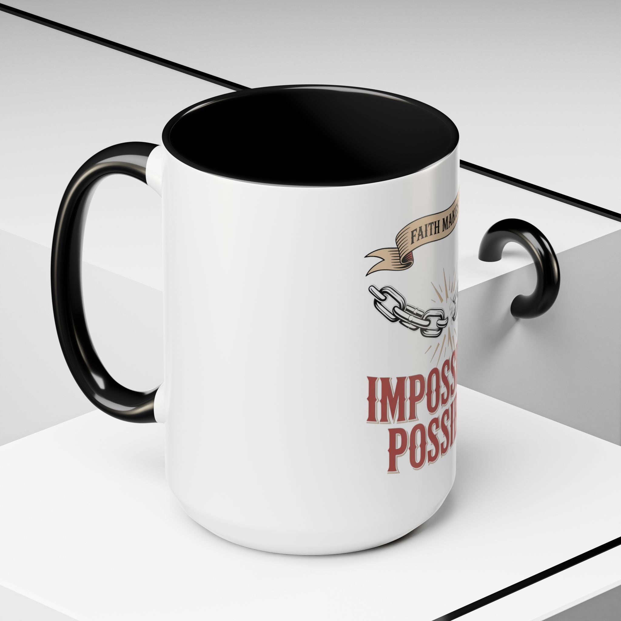 Accent Coffee Mug — "Faith Makes the Impossible Possible" Inspirational Ceramic Mug