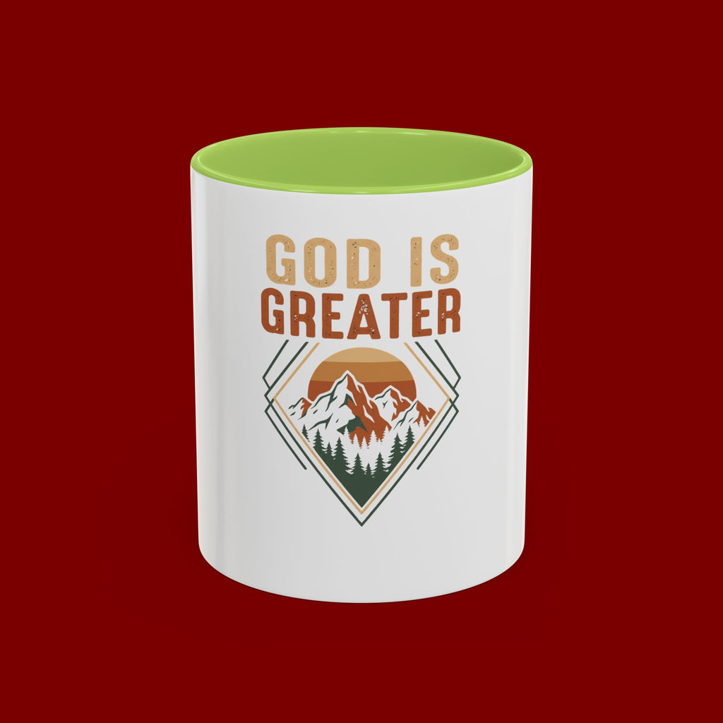 God Is Greater Mountain Coffee Mug — Inspirational Christian Accent Mug
