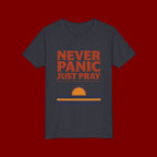 Youth Tee — "Never Panic Just Pray" Retro Sunset Kids T-Shirt