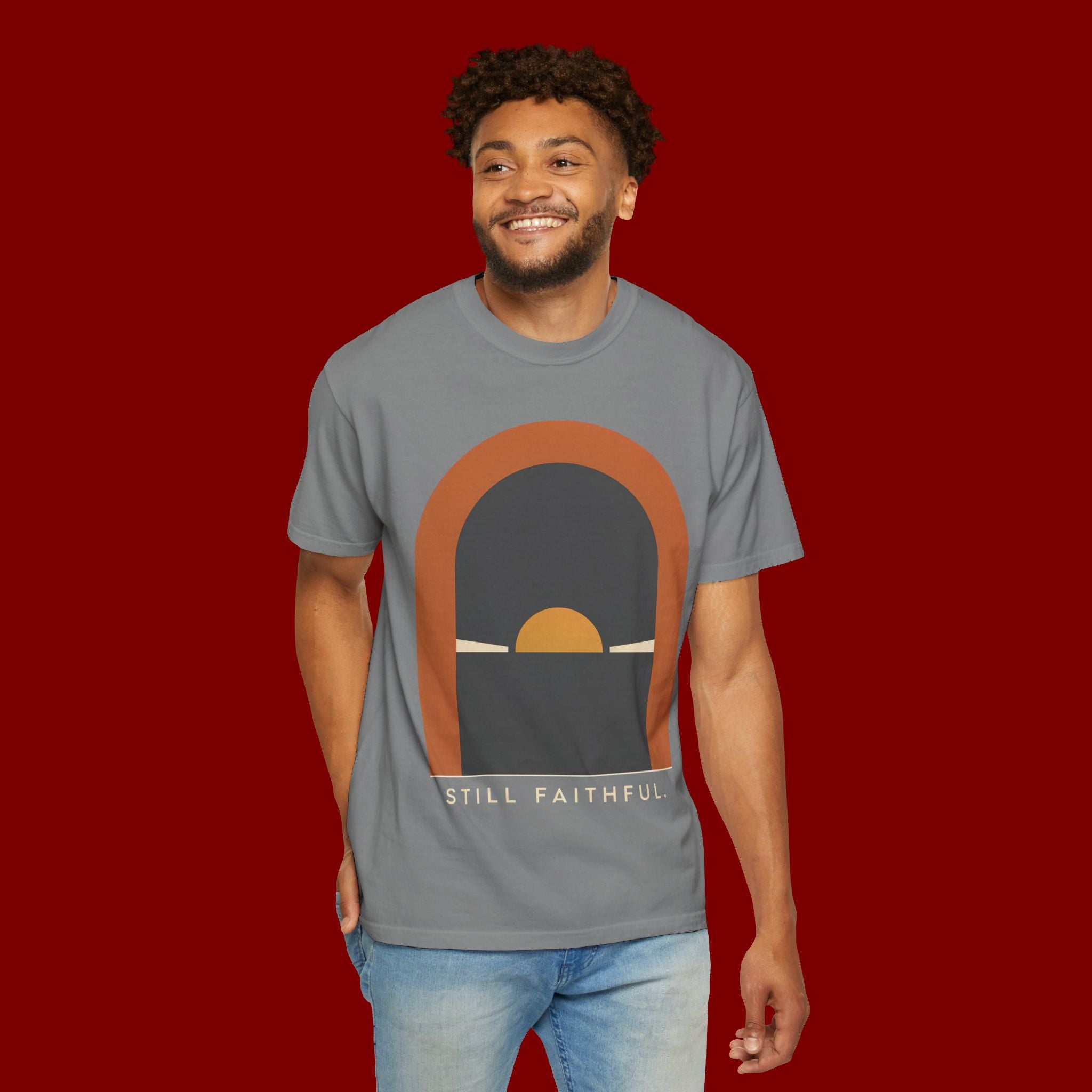Still Faithful Sunset T-Shirt — Minimal Christian Graphic Tee