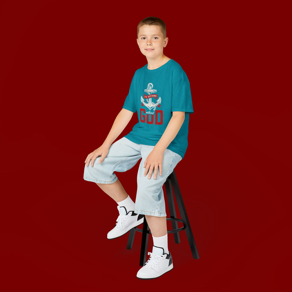 Kids Anchor T‑Shirt – "I'm Nothing Without God" Christian Tee for Boys & Girls
