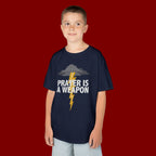 Kids Tee — "Prayer Is A Weapon" Lightning Graphic Christian Shirt