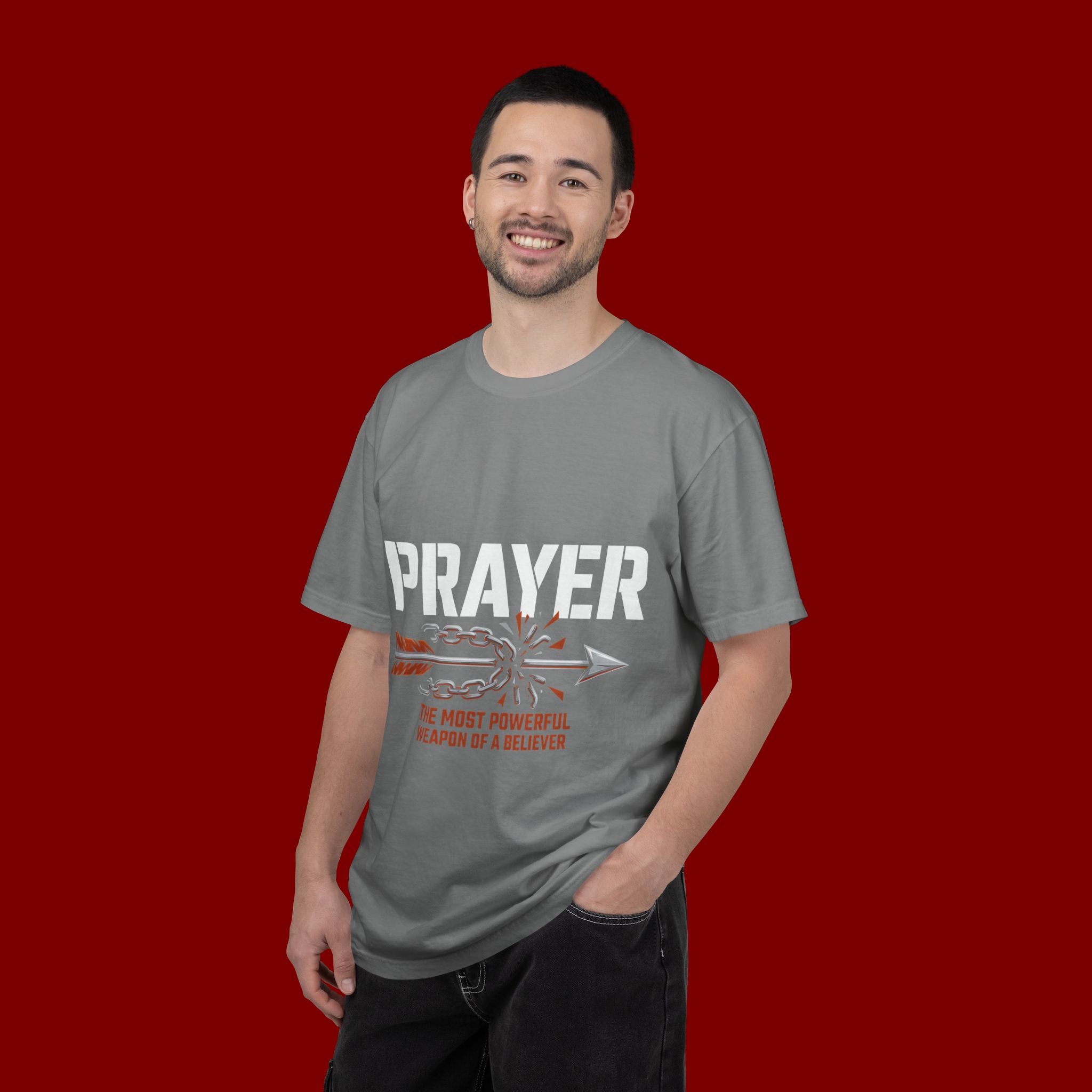 Prayer T-Shirt — Faith Arrow Graphic Tee ("Prayer: The Most Powerful Weapon")