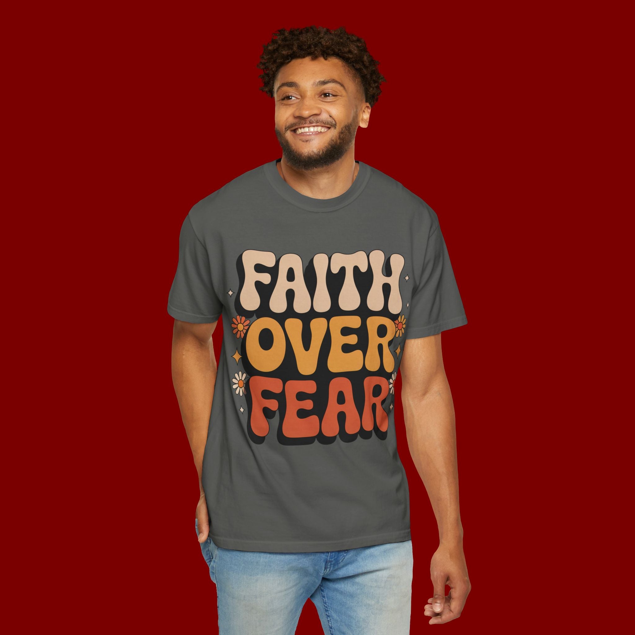 Faith Over Fear T‑Shirt — Retro Floral Inspirational Tee