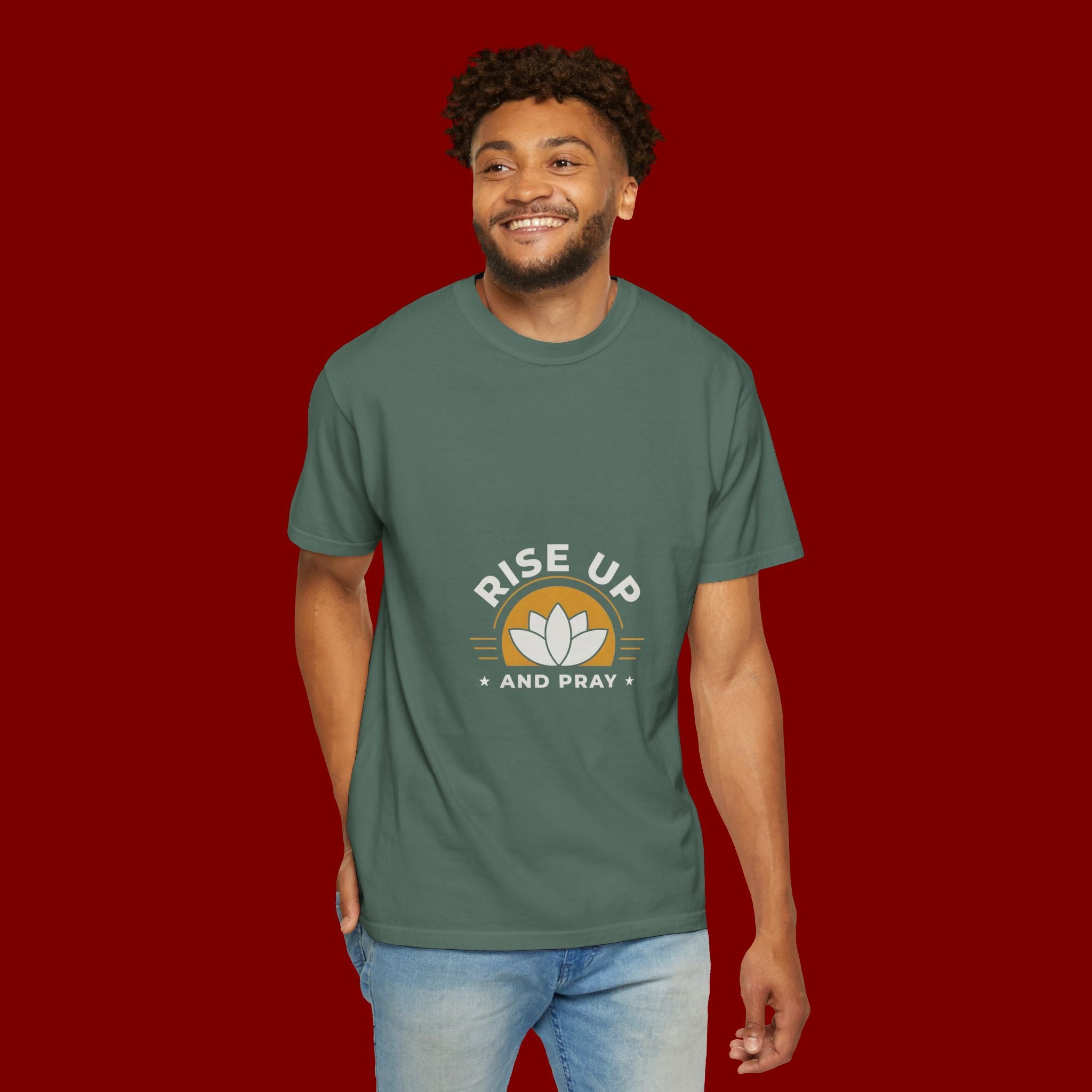 Rise Up and Pray T-Shirt — Spiritual Faith Graphic Tee with Lotus