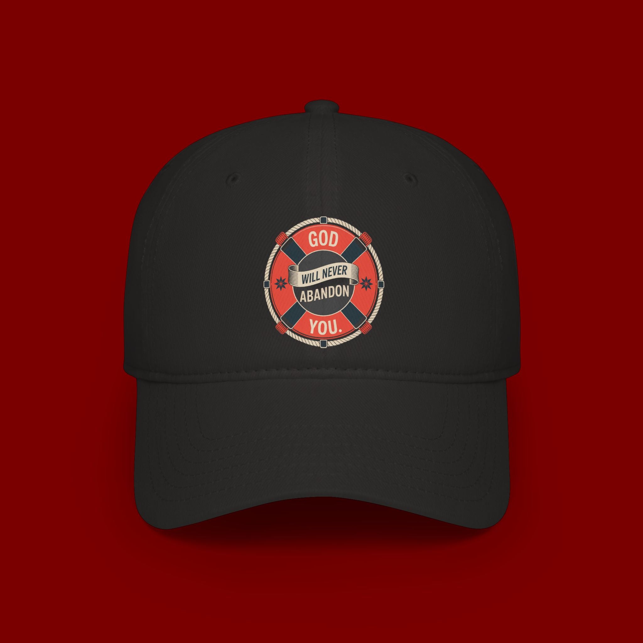 Baseball Cap - "God Will Never Abandon You" Lifesaver Graphic Christian Hat