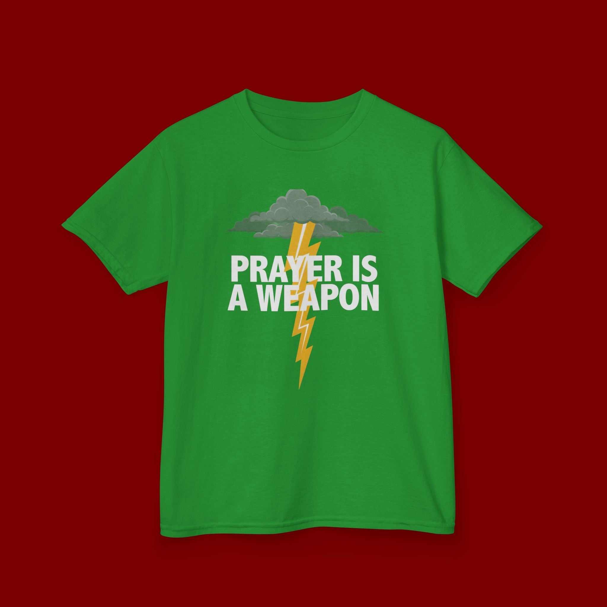 Kids Tee — "Prayer Is A Weapon" Lightning Graphic Christian Shirt