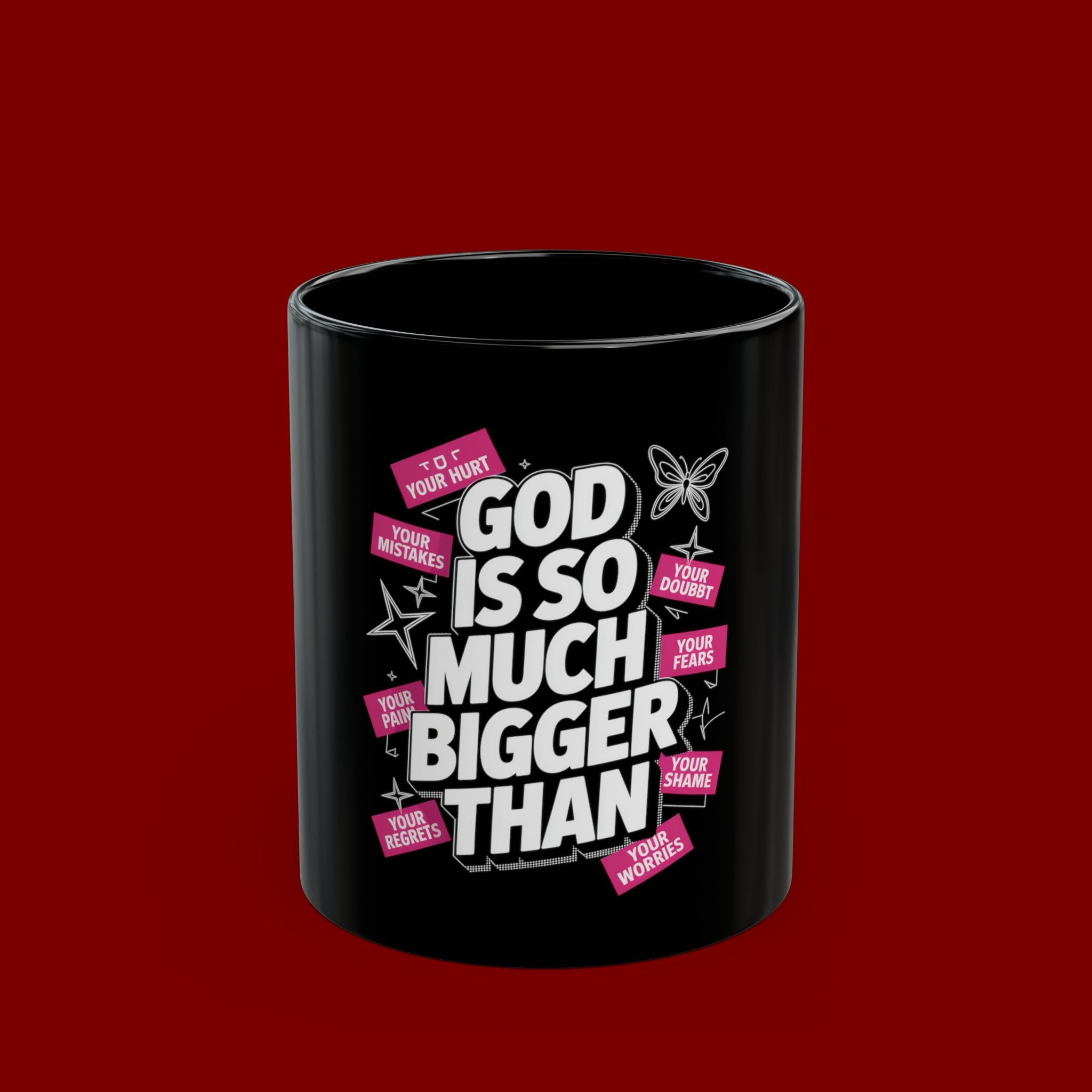 Inspirational Ceramic Mug — "God Is So Much Bigger Than" Faith Coffee Cup