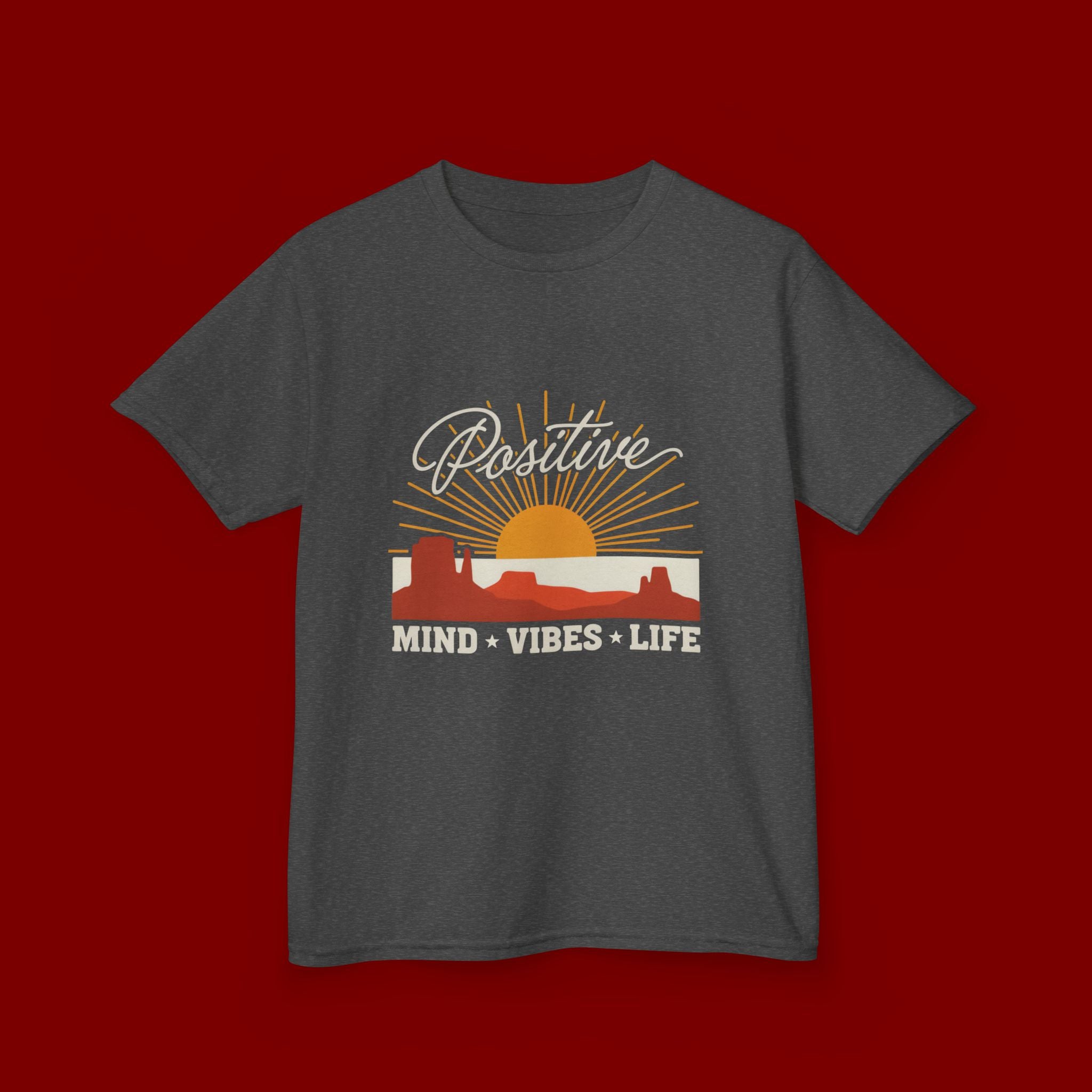 Kids T-Shirt - "Positive" Retro Sunrise Tee (Mind • Vibes • Life)