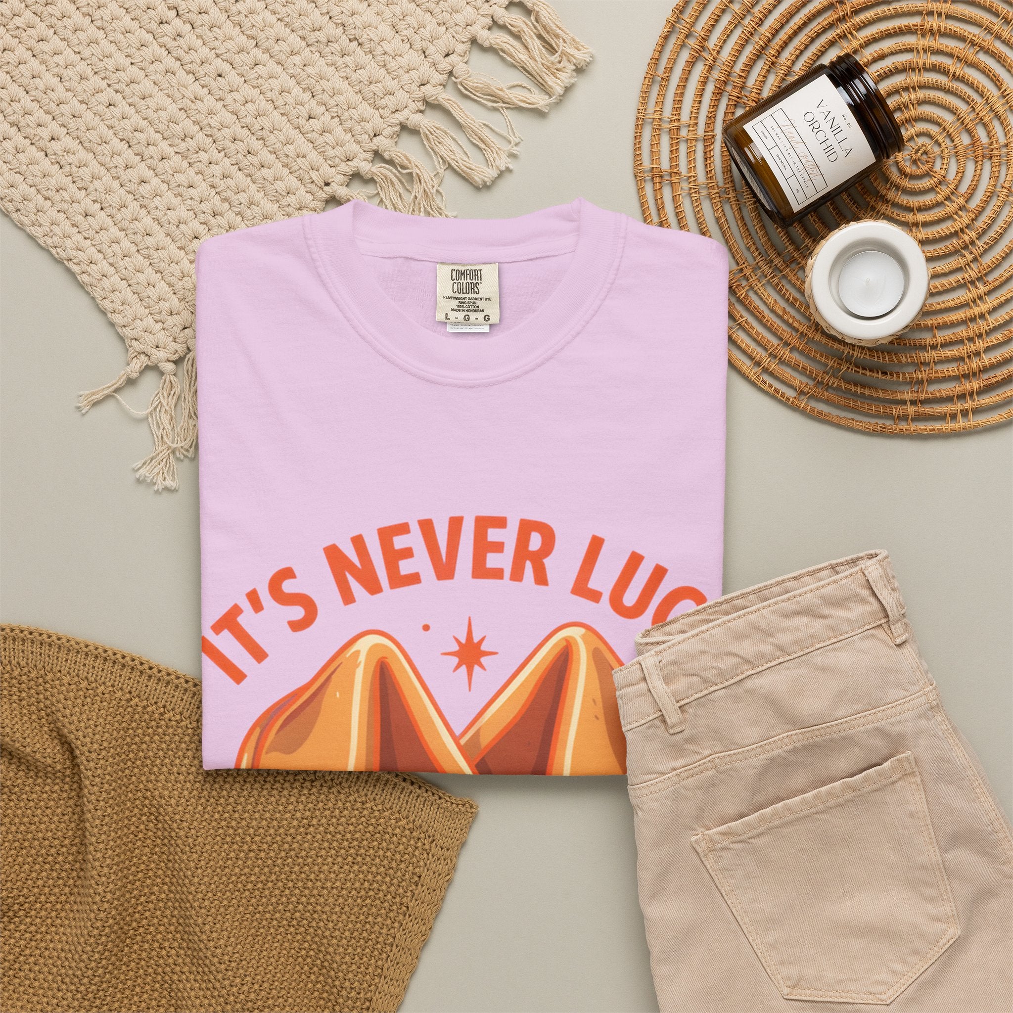 Christian Graphic T-Shirt — “It’s Never Luck, It’s Always God” Fortune Cookie Design