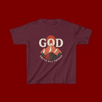 Kids Tee – 'GOD' Mountain Sunrise Faith Graphic