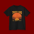 Kids Tee — "Trust God No Matter What" Sunset Camping Graphic
