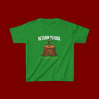 Return to God Kids T-Shirt – Tree Stump with Sprout, “It’s Never Too Late” Inspirational Youth Tee