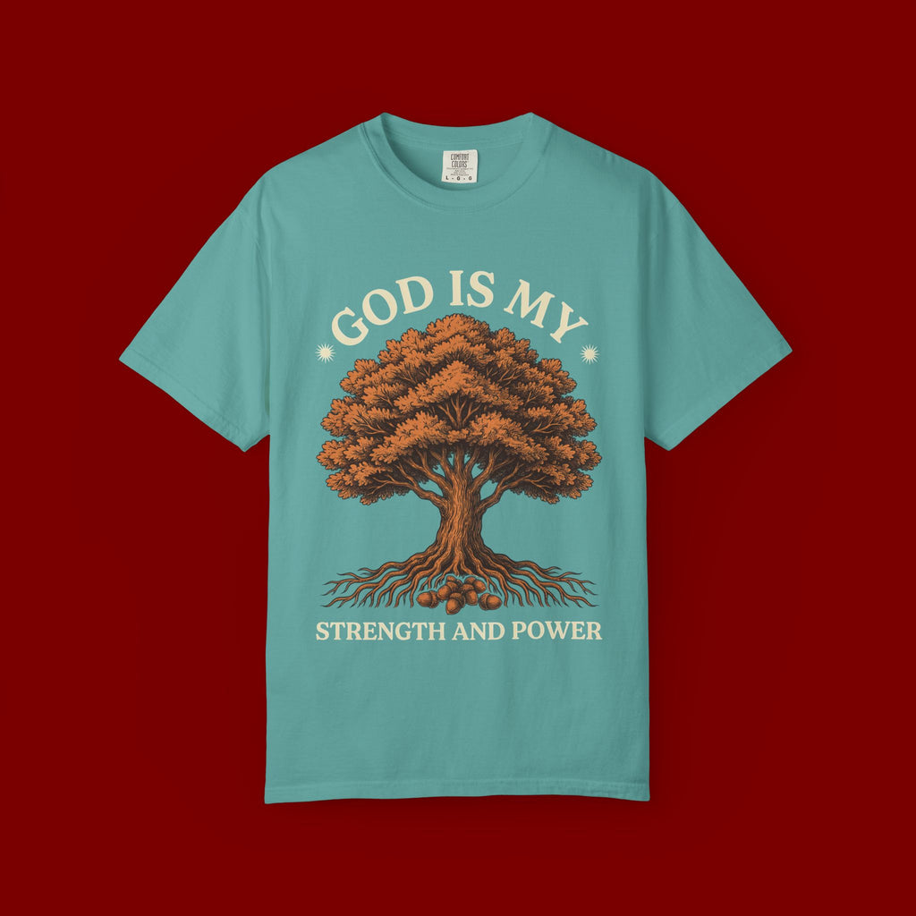God Is My Strength Tree T-Shirt — Faith-Based Inspirational Tee