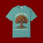 God Is My Strength Tree T-Shirt — Faith-Based Inspirational Tee
