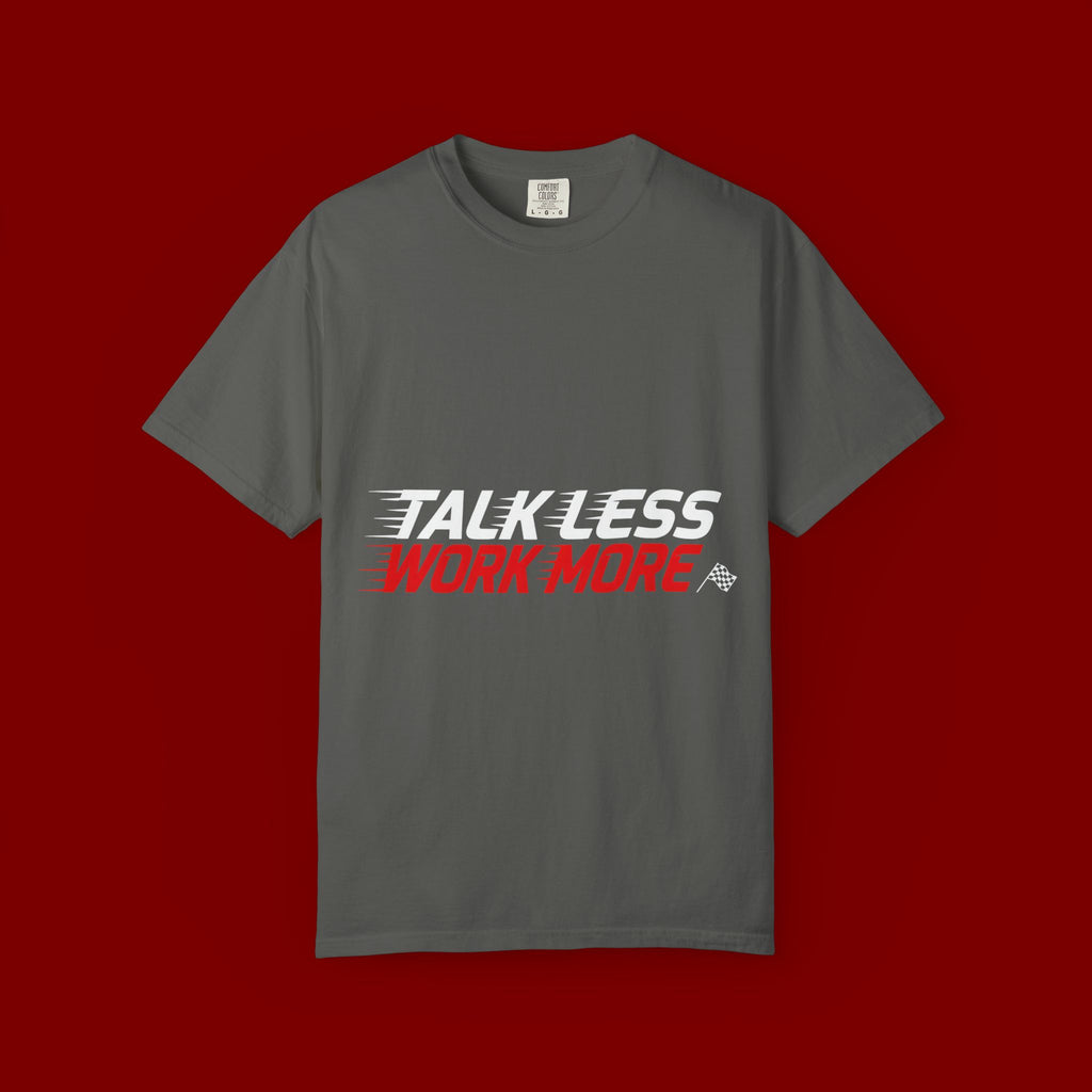 Work More Graphic T-Shirt — Bold Red Minimalist Slogan Tee