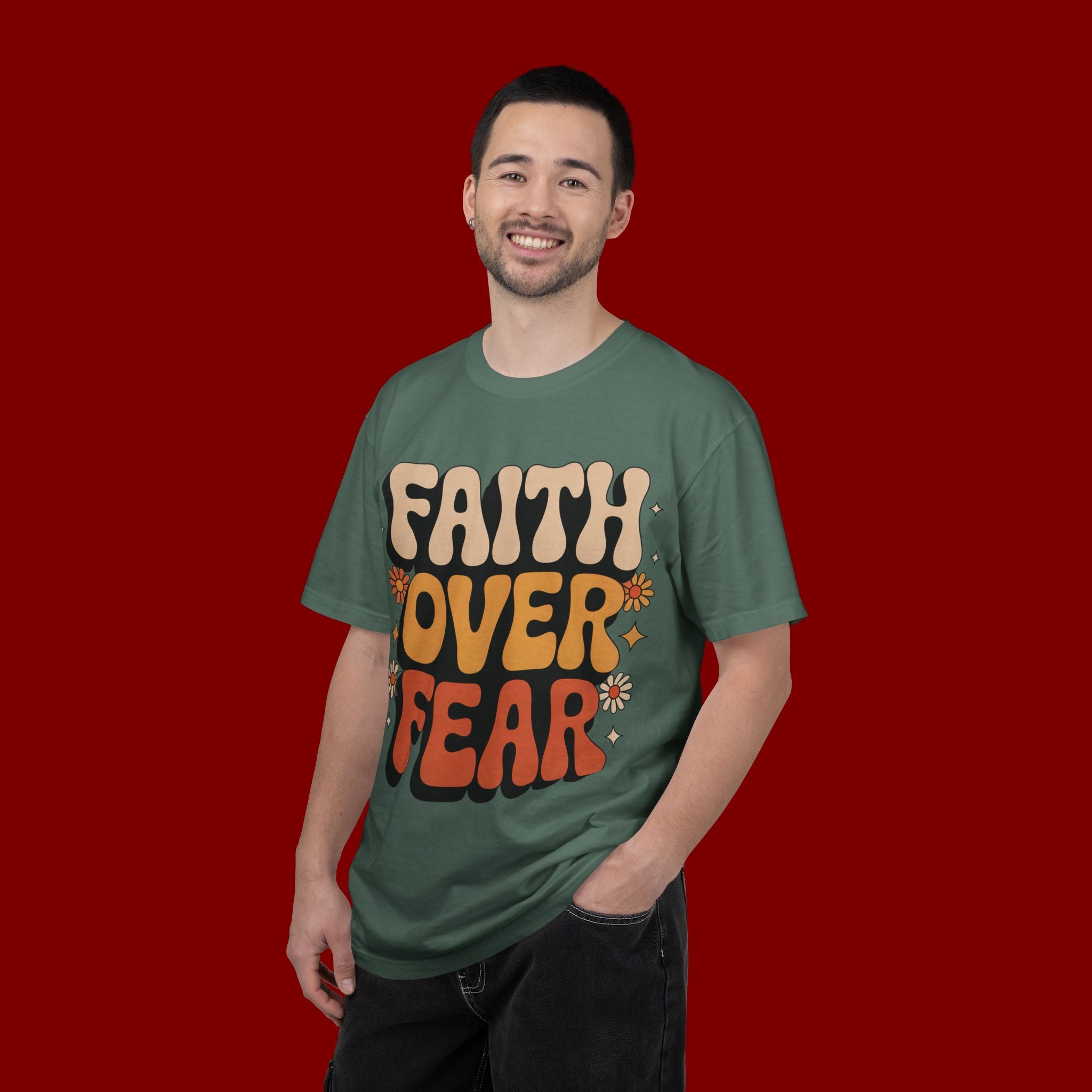Faith Over Fear T‑Shirt — Retro Floral Inspirational Tee